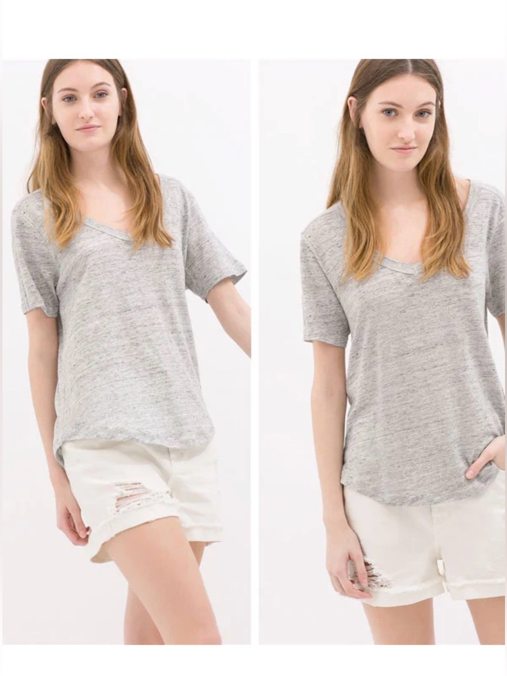 Zara Gray Linen T Shirt Coastal Minimalist Capsule Wardrobe Top Large